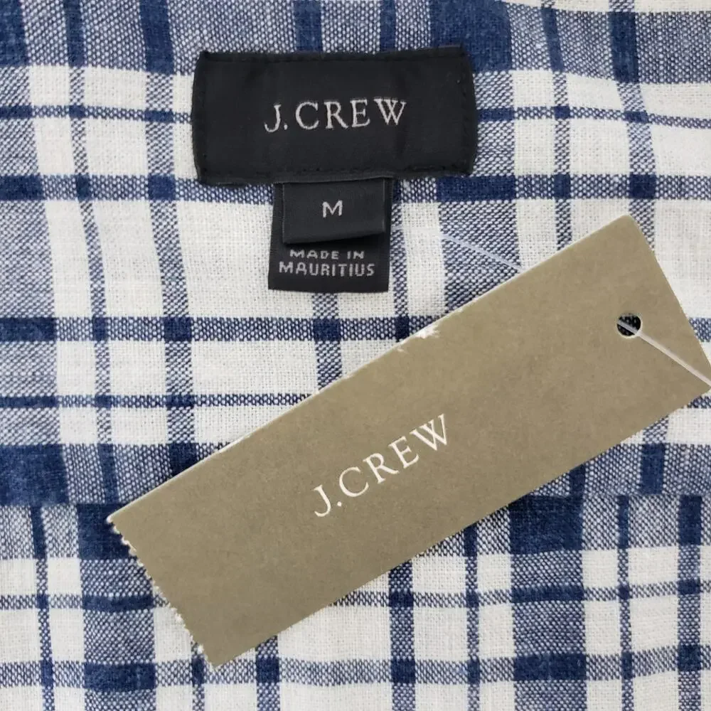 NWT J. Crew Shirt Men M Long Sleeves Button up Navy Blue Plaid Checks Preppy